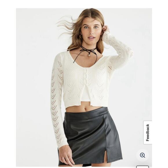 aeropostale Long Sleeve Button Front Cropped Flyaway Cardigan Grey Womens XS - Picture 8 of 9